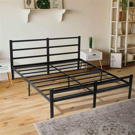 14 inch platform metal bedframe queen with brackets|metal slat bed frame queen.